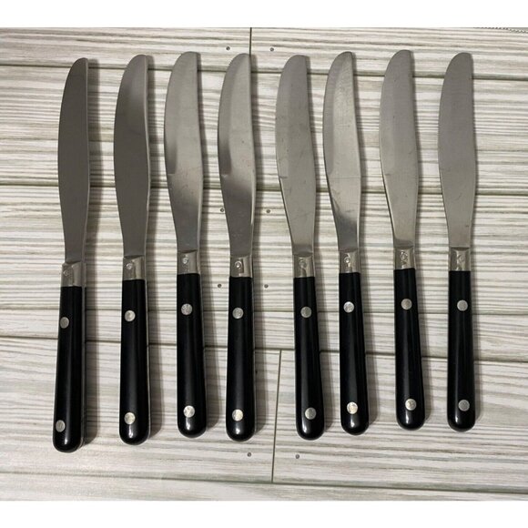 WF Washington Forge MARDI GRAS BLACK Stainless Flatware Butter Knives Set of 8 - Picture 1 of 4